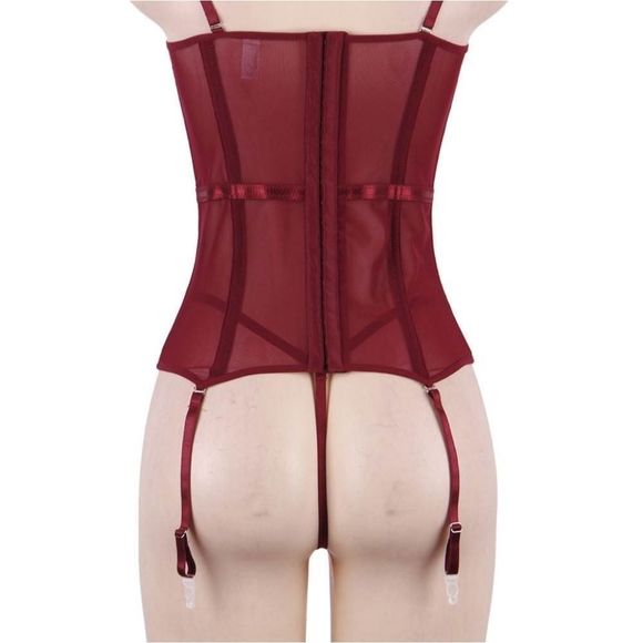 🏷🆕S-2XL; Women's Wine Red Corset with Garter and Matching G String Panties Set - Picture 14 of 14
